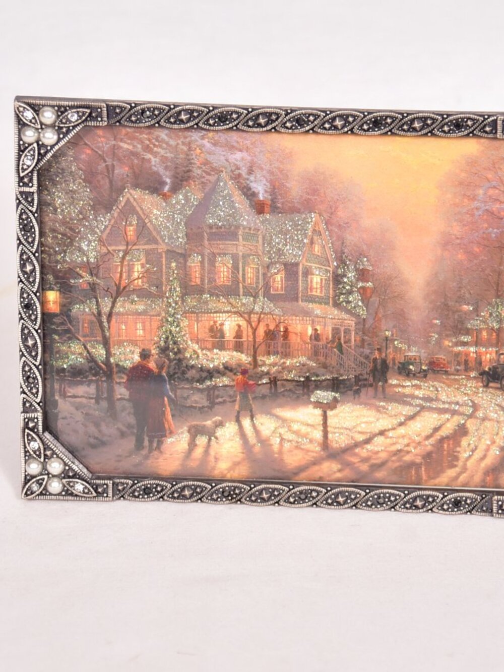 Ornate 4x6 Photo Frame Winter Village Christmas Scene Silver Tone Decor Add a w